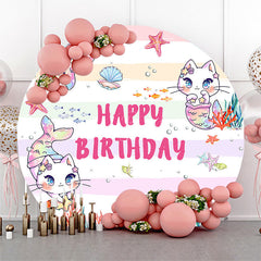 Lofaris Undersea Cat Mermaid Colorful Round Birthday Backdrop