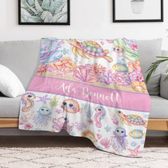 Lofaris Undersea Colorful Animals Custom Name Girl Blanket