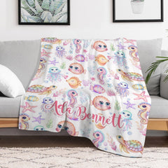 Lofaris Undersea Colorful Animals Plants Custom Name Blanket
