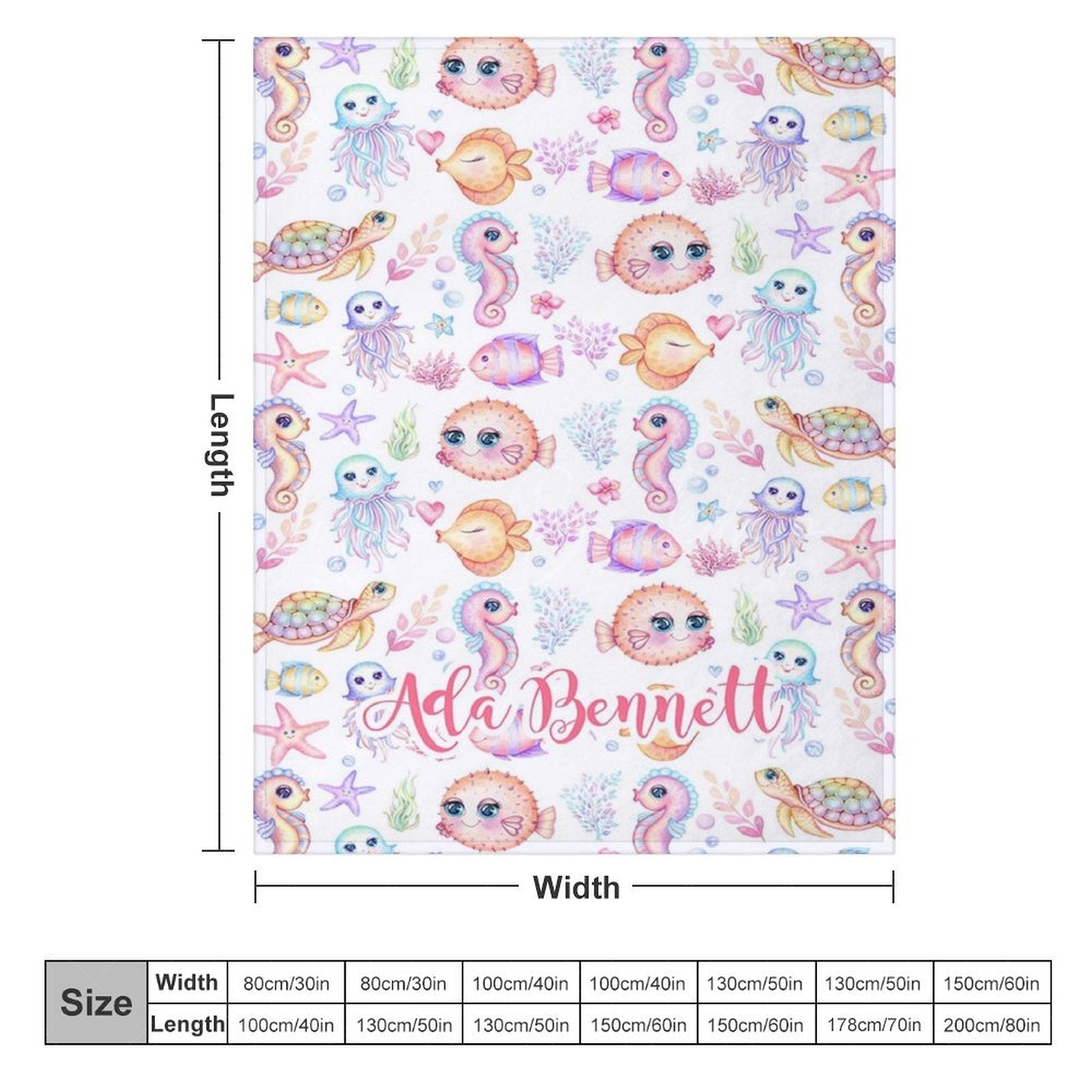 Lofaris Undersea Colorful Animals Plants Custom Name Blanket