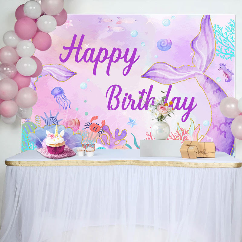 Lofaris Undersea Colorful Mermaid Happy Birthday Backdrop