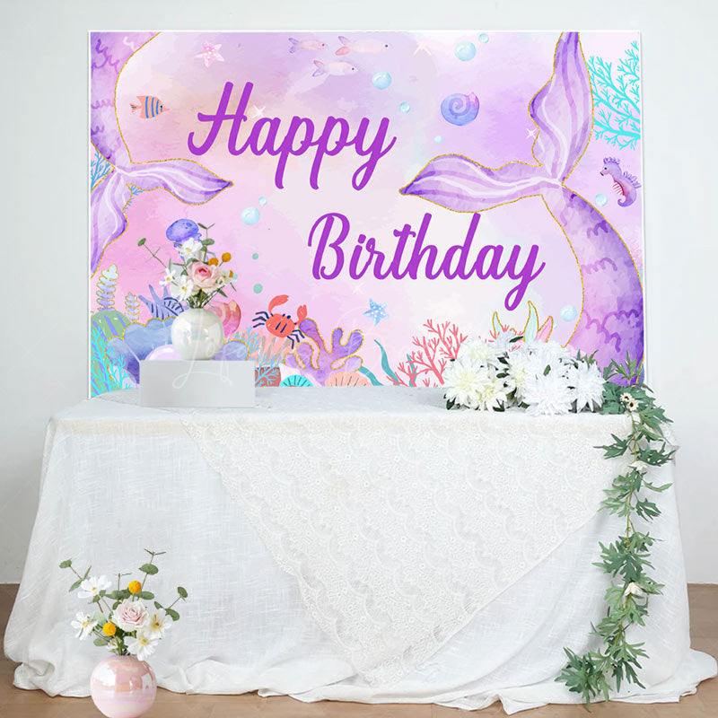 Lofaris Undersea Colorful Mermaid Happy Birthday Backdrop