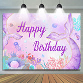 Lofaris Undersea Colorful Mermaid Happy Birthday Backdrop