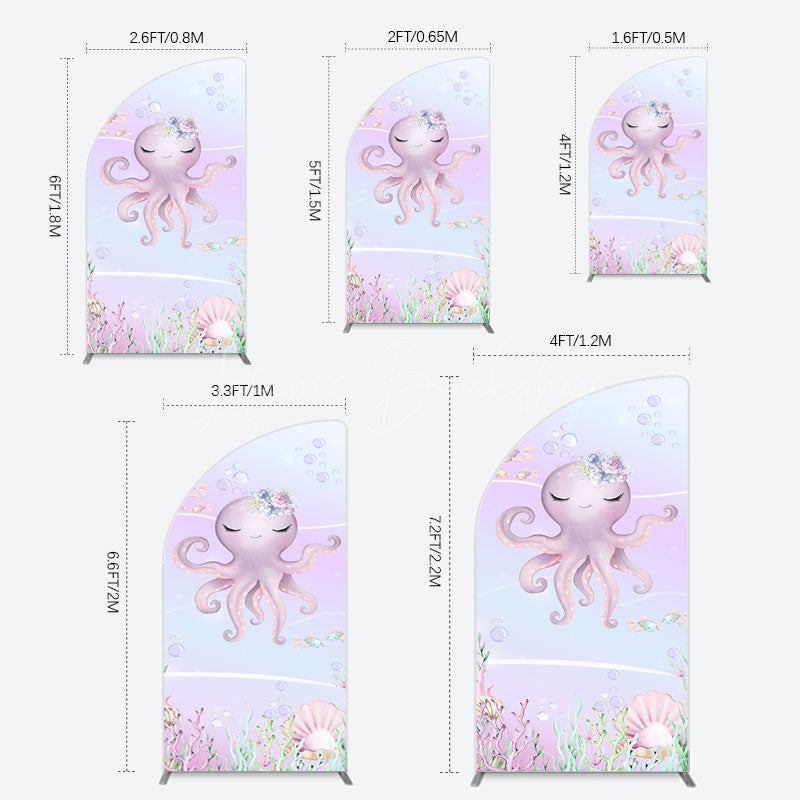 Lofaris Undersea Cute Purple Octopus Birthday Half Moon Arch Backdrop
