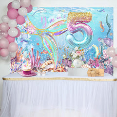 Lofaris Undersea Fairy Mermaid Dive Into 5th Birthday Backdrop