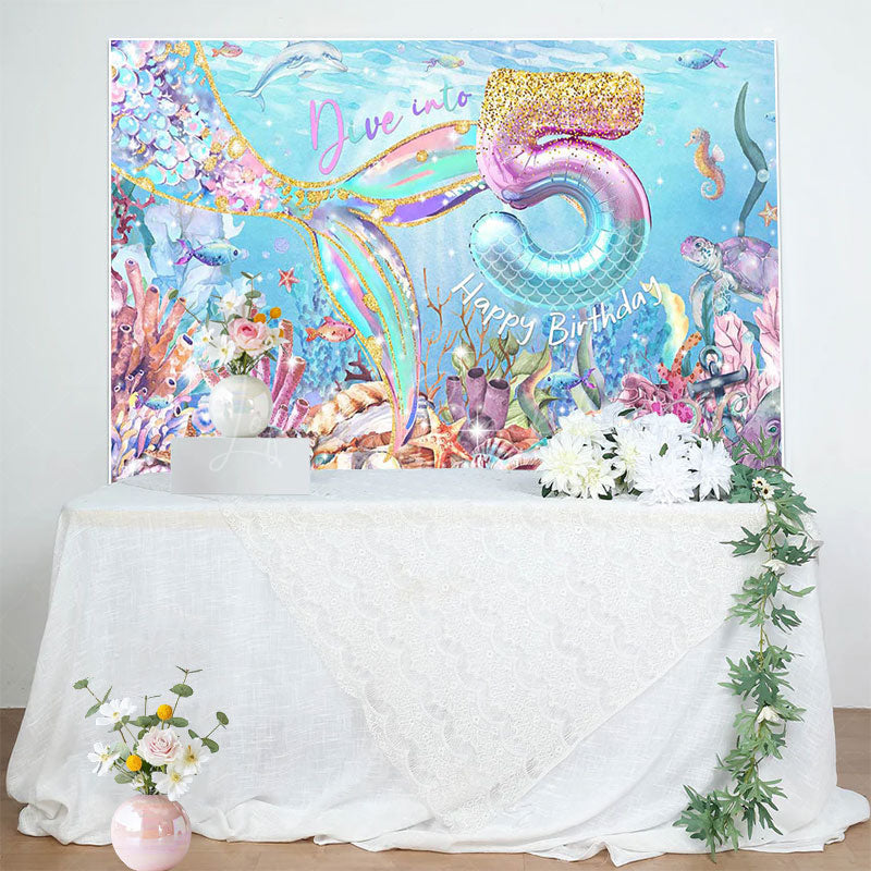 Lofaris Undersea Fairy Mermaid Dive Into 5th Birthday Backdrop