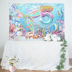 Lofaris Undersea Fairy Mermaid Dive Into 5th Birthday Backdrop