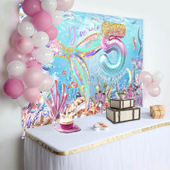 Lofaris Undersea Fairy Mermaid Dive Into 5th Birthday Backdrop