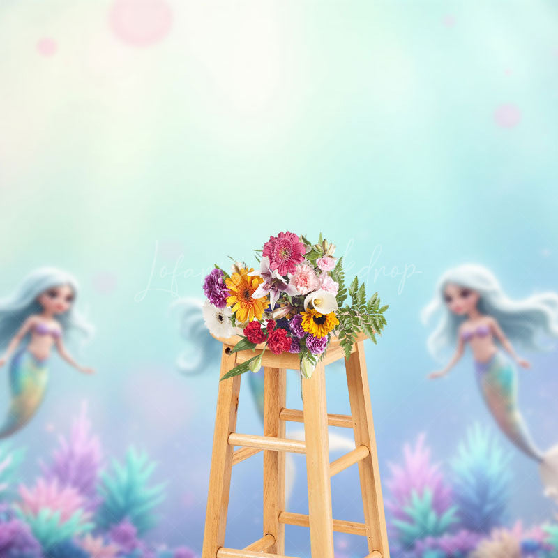 Lofaris Undersea Princess Mermaid Coral Cake Smash Backdrop