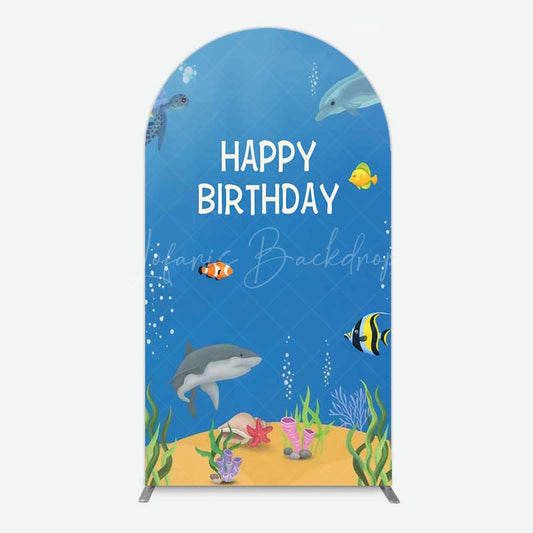 Lofaris Undersea Shark Clownfish Birthday Arch Backdrop