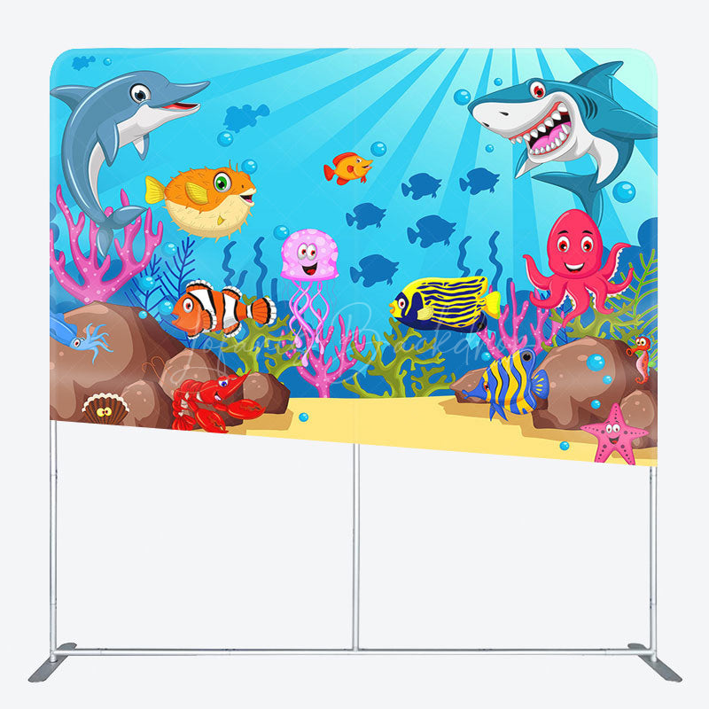 Lofaris Undersea World Animals Birthday Pillow Case Backdrop