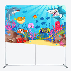 Lofaris Undersea World Animals Birthday Pillow Case Backdrop