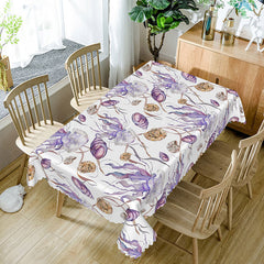 Lofaris Underwater Ocean Rectangle Tablecloth with Purple Jellyfish and Brown Snails for Marine Life Decor