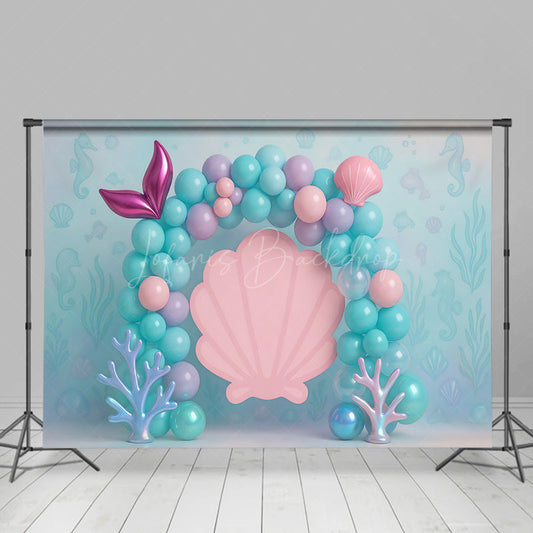 Lofaris Underwater Pastel Mermaid Shell Cake Smash Backdrop