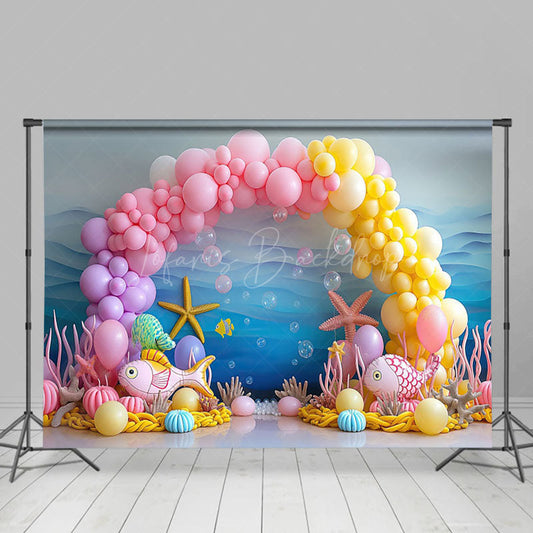 Lofaris Underwater World Balloon Arch Cake Smash Backdrop