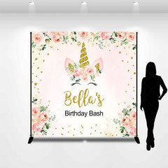 Lofaris Unicorn Floral Custom Name Birthday Bash Backdrop