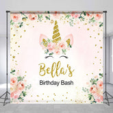 Lofaris Unicorn Floral Custom Name Birthday Bash Backdrop
