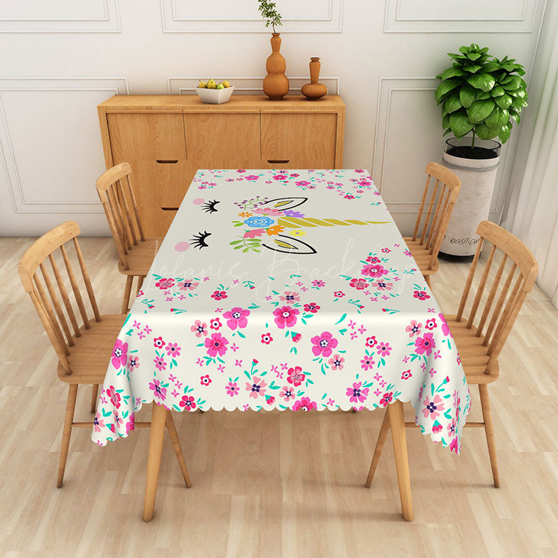 Lofaris Unicorn Flowers Spring Rectangular Tablecloth