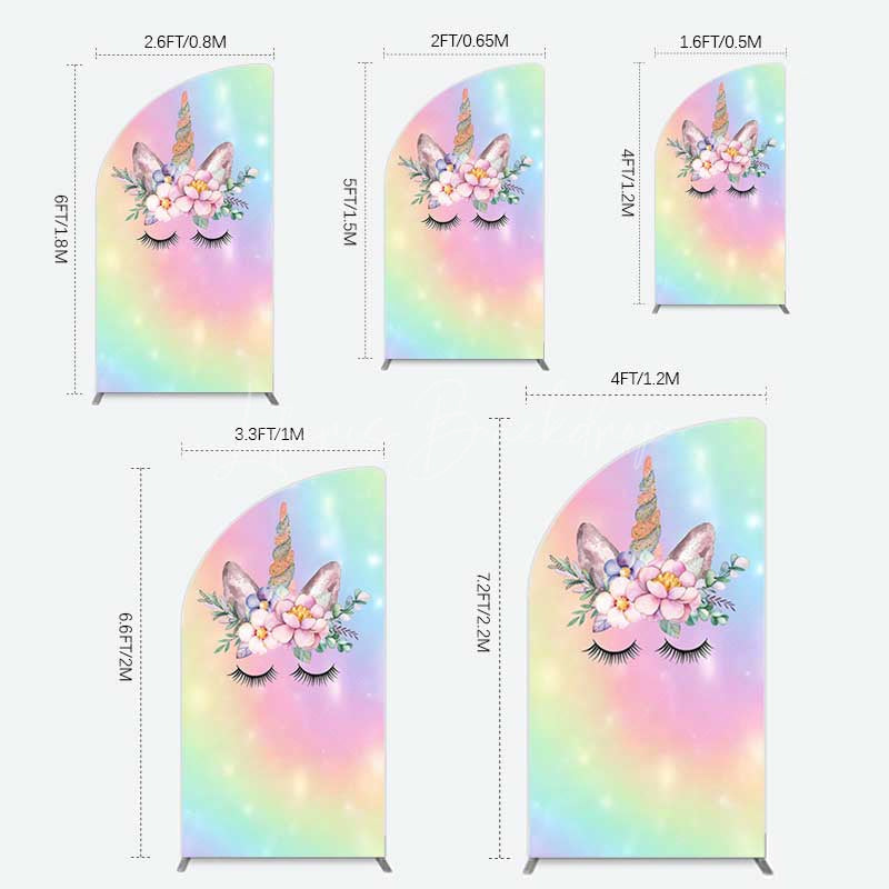 Lofaris Unicorn Rainbow Girls Birthday Half Moon Arch Backdrop