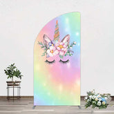 Lofaris Unicorn Rainbow Girls Birthday Half Moon Arch Backdrop