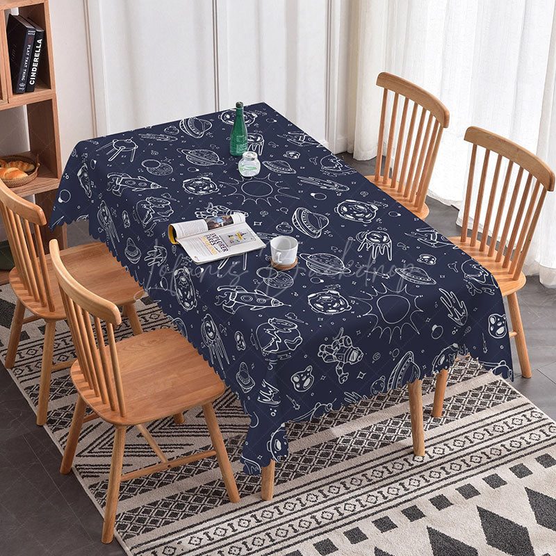 Lofaris Universe Aircraft Deep Blue Boys Rectangle Tablecloth