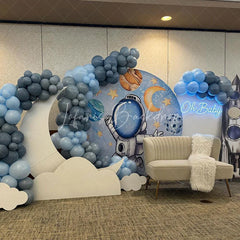 Lofaris Universe Galaxy Astronaut Blue Round Birthday Backdrop