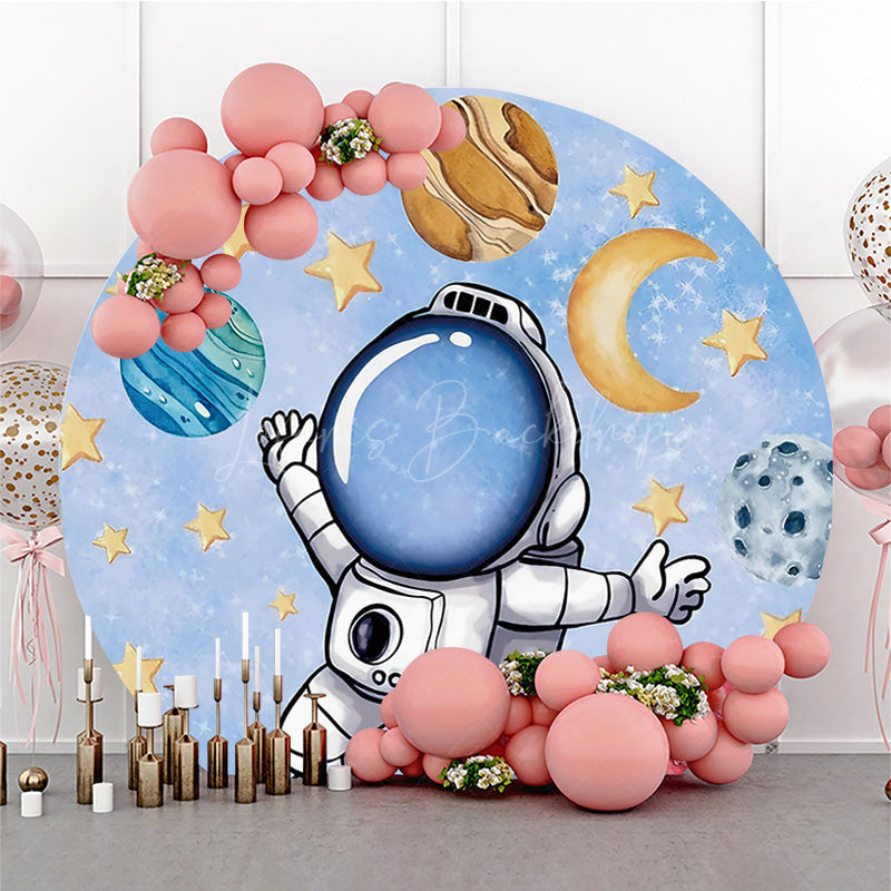 Lofaris Universe Galaxy Astronaut Blue Round Birthday Backdrop