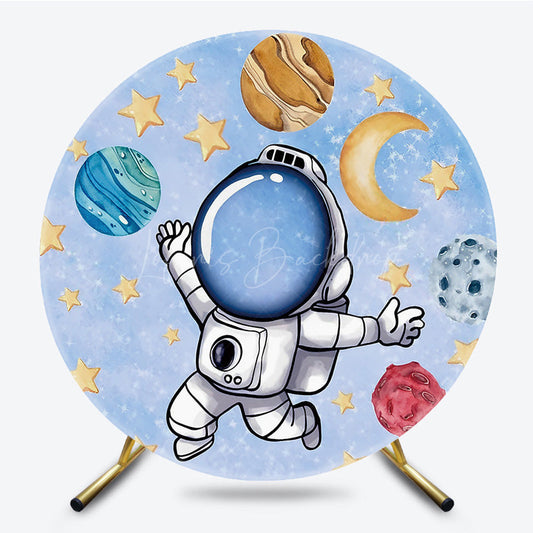 Lofaris Universe Galaxy Astronaut Blue Round Birthday Backdrop