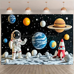Lofaris Universe Galaxy Rocket Birthday Backdrop Outer Space Adventure for Boy Planet and Star Themed Party Decoration