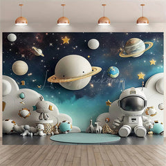 Lofaris Universe Galaxy Rocket Birthday Backdrop Outer Space Adventure for Boy Planet and Star Themed Party Decoration