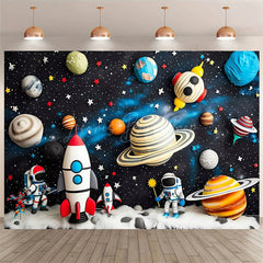 Lofaris Universe Galaxy Rocket Birthday Backdrop Outer Space Adventure for Boy Planet and Star Themed Party Decoration