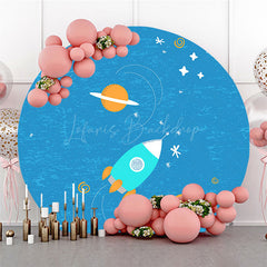 Lofaris Universe Galaxy Rocket Blue Round Birthday Backdrop