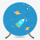 Lofaris Universe Galaxy Rocket Blue Round Birthday Backdrop