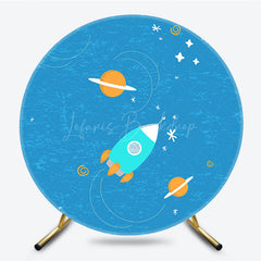Lofaris Universe Galaxy Rocket Blue Round Birthday Backdrop