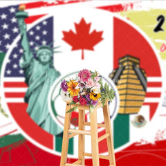 Lofaris USA Canada Mexico 2026 Soccer Event Holiday Backdrop Global Sports Party Decoration with Flags and Golden Trophy