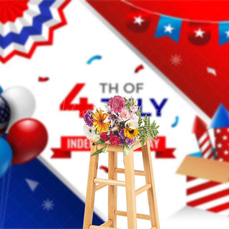 Lofaris Usa Flag Balloons Rocket Independence Day Backdrop