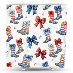 Lofaris Usa Flag Boots Bow Star Independence Day Shower Curtain