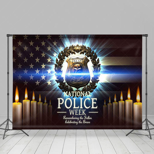 Lofaris Usa Flag Candle Happy National Police Week Backdrop