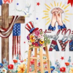 Lofaris Usa Flag Cross Floral National Prayer Day Backdrop