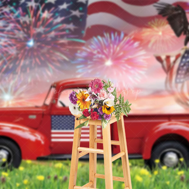 Lofaris Usa Flag Eagle Red Truck Independence Day Backdrop