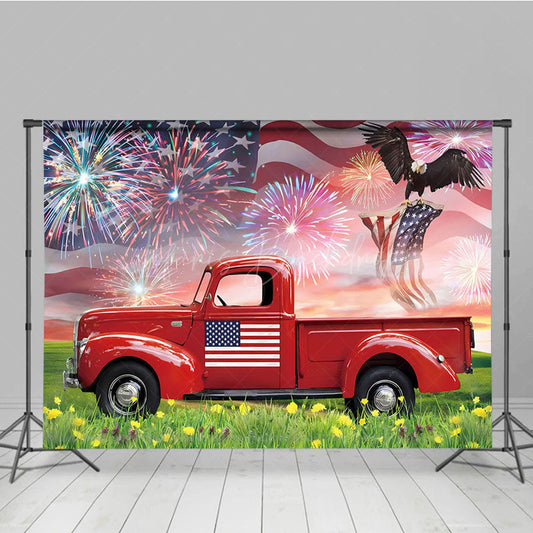 Lofaris Usa Flag Eagle Red Truck Independence Day Backdrop