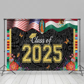 Lofaris Usa Flag Floral Stripe Class of 2025 Grad Backdrop