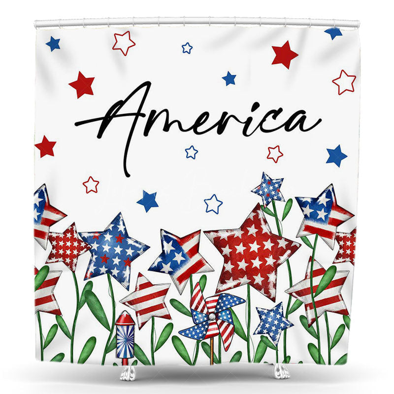 Lofaris Usa Flag Star Windmill Independence Day Shower Curtain
