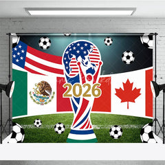 Lofaris USA Mexico Canada Flags and Soccer Balls 2026 International Football Celebration Holiday Backdrop Sports Event Decor