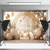 Lofaris Vague White Gold Balloons Leaves Christmas Backdrop