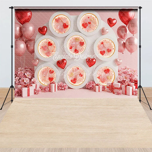 Lofaris Valentine Combo Set Backdrop Pink Heart Niche Wall Photography Prop Romantic Balloon Floral Photo Background