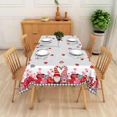 Lofaris Valentine Day Gnome Rectangle Tablecloth Cute Nordic Elf Heart Table Cover Rustic Farmhouse Holiday Decor