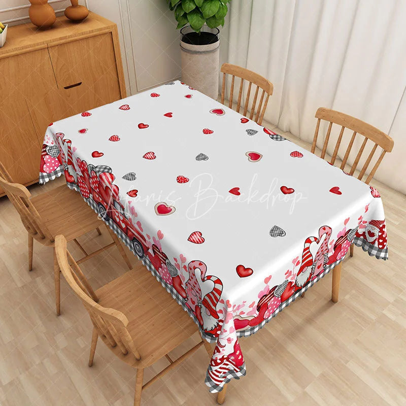 Lofaris Valentine Day Gnome Rectangle Tablecloth Cute Nordic Elf Heart Table Cover Rustic Farmhouse Holiday Decor