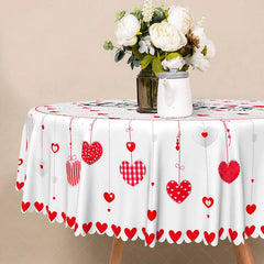 Lofaris Valentine Day Hanging Hearts Round Tablecloth Red Grid Love Text Table Cover Romantic Dinner Home Decor