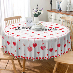 Lofaris Valentine Day Hanging Hearts Round Tablecloth Red Grid Love Text Table Cover Romantic Dinner Home Decor